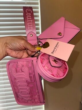 Juicy Couture Pink Multi-Piece Keyring Wristlet Set